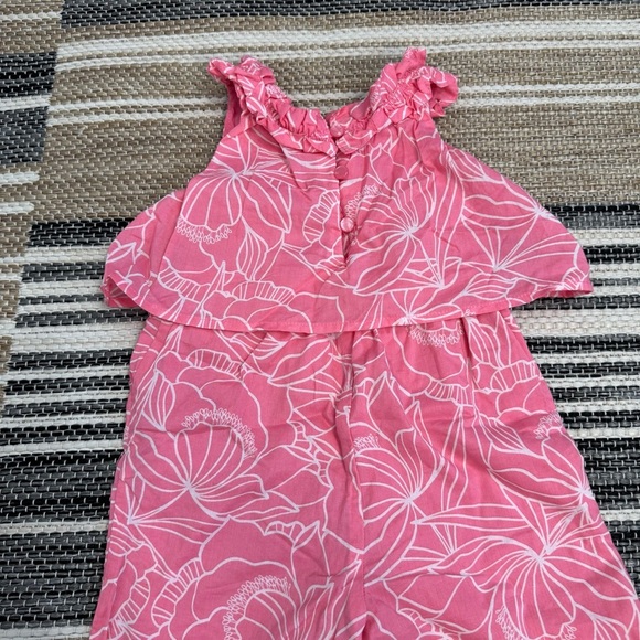 Janie and Jack Pink Floral Tropical Print Sleeveless Jumpsuit Lined Size 12-18M - Picture 6 of 10